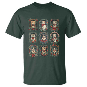 Christmas Cat T Shirt Vintage Kitten Victorian Holly Wreath TS09 Dark Forest Green Print Your Wear