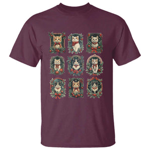 Christmas Cat T Shirt Vintage Kitten Victorian Holly Wreath TS09 Maroon Print Your Wear