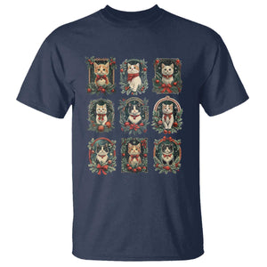 Christmas Cat T Shirt Vintage Kitten Victorian Holly Wreath TS09 Navy Print Your Wear