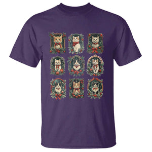 Christmas Cat T Shirt Vintage Kitten Victorian Holly Wreath TS09 Purple Print Your Wear