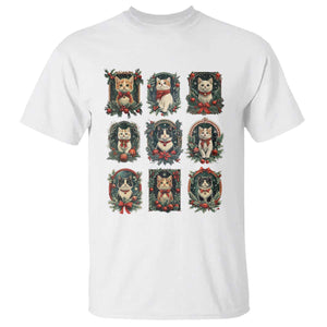 Christmas Cat T Shirt Vintage Kitten Victorian Holly Wreath TS09 White Print Your Wear