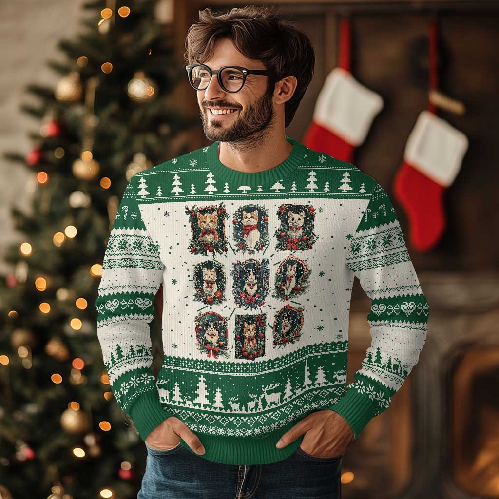 Xmas Cat Ugly Christmas Sweater Vintage Kitten Victorian Holly Wreath TS09 Green Print Your Wear
