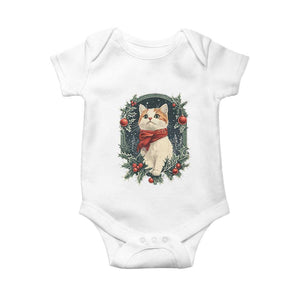 Christmas Cat Baby Onesie Vintage Kitten Victorian Royal Holly TS09 White Print Your Wear