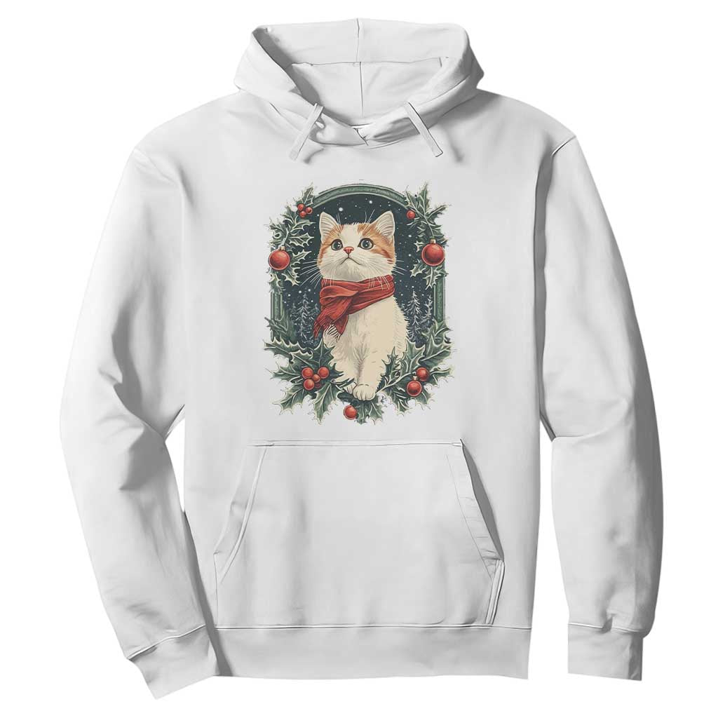 Christmas Cat Hoodie Vintage Kitten Victorian Royal Holly TS09 White Print Your Wear
