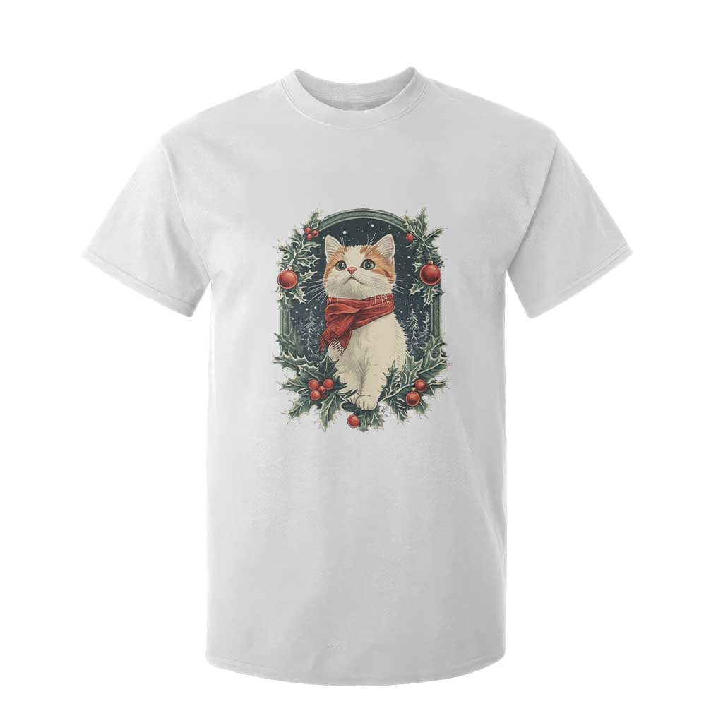 Christmas Cat T Shirt For Kid Vintage Kitten Victorian Royal Holly TS09 White Print Your Wear