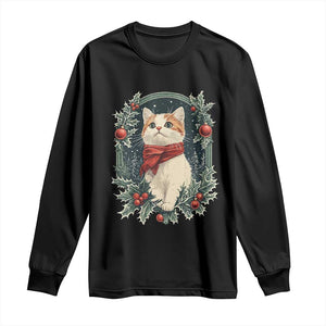 Christmas Cat Long Sleeve Shirt Vintage Kitten Victorian Royal Holly TS09 Black Print Your Wear