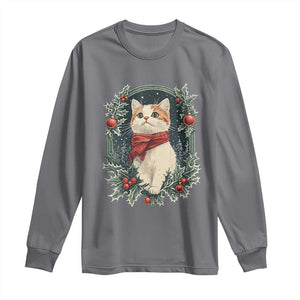 Christmas Cat Long Sleeve Shirt Vintage Kitten Victorian Royal Holly TS09 Charcoal Print Your Wear