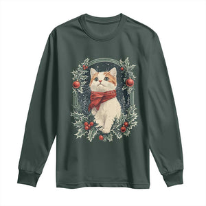 Christmas Cat Long Sleeve Shirt Vintage Kitten Victorian Royal Holly TS09 Dark Forest Green Print Your Wear