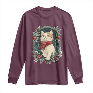 Christmas Cat Long Sleeve Shirt Vintage Kitten Victorian Royal Holly TS09 Maroon Print Your Wear