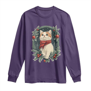 Christmas Cat Long Sleeve Shirt Vintage Kitten Victorian Royal Holly TS09 Purple Print Your Wear