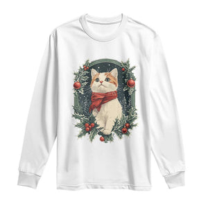 Christmas Cat Long Sleeve Shirt Vintage Kitten Victorian Royal Holly TS09 White Print Your Wear