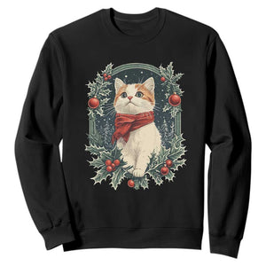 Christmas Cat Sweatshirt Vintage Kitten Victorian Royal Holly TS09 Black Print Your Wear