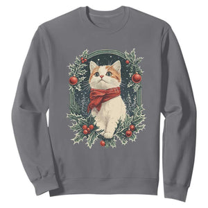 Christmas Cat Sweatshirt Vintage Kitten Victorian Royal Holly TS09 Charcoal Print Your Wear