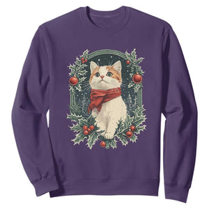 Christmas Cat Sweatshirt Vintage Kitten Victorian Royal Holly TS09 Purple Print Your Wear