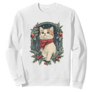 Christmas Cat Sweatshirt Vintage Kitten Victorian Royal Holly TS09 White Print Your Wear