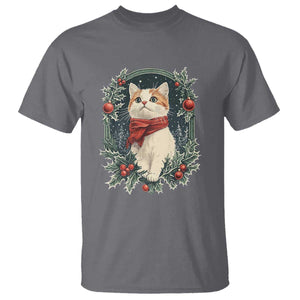 Christmas Cat T Shirt Vintage Kitten Victorian Royal Holly TS09 Charcoal Print Your Wear