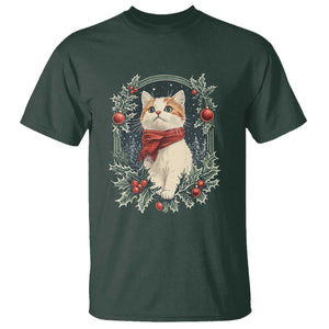 Christmas Cat T Shirt Vintage Kitten Victorian Royal Holly TS09 Dark Forest Green Print Your Wear