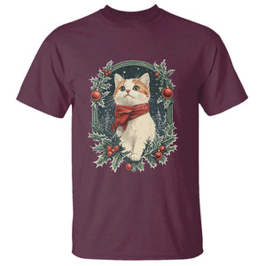 Christmas Cat T Shirt Vintage Kitten Victorian Royal Holly TS09 Maroon Print Your Wear