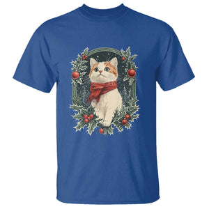 Christmas Cat T Shirt Vintage Kitten Victorian Royal Holly TS09 Royal Blue Print Your Wear