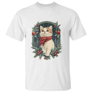 Christmas Cat T Shirt Vintage Kitten Victorian Royal Holly TS09 White Print Your Wear