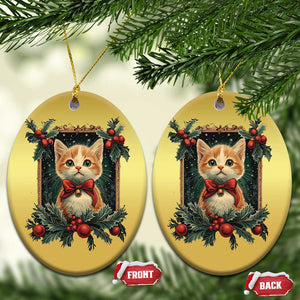 Xmas Cat Christmas Ornament Vintage Kitten Royal Victorian Holly Wreath TS09 Oval Gold Print Your Wear