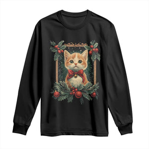 Christmas Cat Long Sleeve Shirt Vintage Kitten Royal Victorian Holly Wreath TS09 Black Print Your Wear