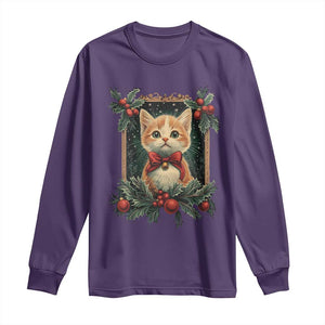 Christmas Cat Long Sleeve Shirt Vintage Kitten Royal Victorian Holly Wreath TS09 Purple Print Your Wear