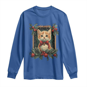 Christmas Cat Long Sleeve Shirt Vintage Kitten Royal Victorian Holly Wreath TS09 Royal Blue Print Your Wear