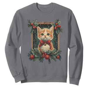 Christmas Cat Sweatshirt Vintage Kitten Royal Victorian Holly Wreath TS09 Charcoal Print Your Wear