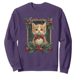 Christmas Cat Sweatshirt Vintage Kitten Royal Victorian Holly Wreath TS09 Purple Print Your Wear