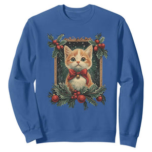 Christmas Cat Sweatshirt Vintage Kitten Royal Victorian Holly Wreath TS09 Royal Blue Print Your Wear