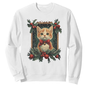 Christmas Cat Sweatshirt Vintage Kitten Royal Victorian Holly Wreath TS09 White Print Your Wear