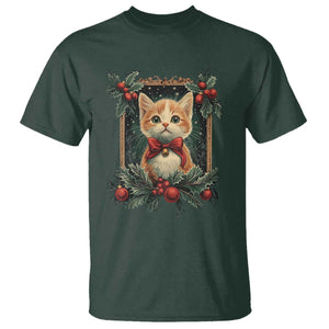 Christmas Cat T Shirt Vintage Kitten Royal Victorian Holly Wreath TS09 Dark Forest Green Print Your Wear