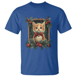 Christmas Cat T Shirt Vintage Kitten Royal Victorian Holly Wreath TS09 Royal Blue Print Your Wear