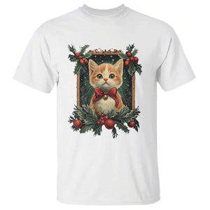 Christmas Cat T Shirt Vintage Kitten Royal Victorian Holly Wreath TS09 White Print Your Wear