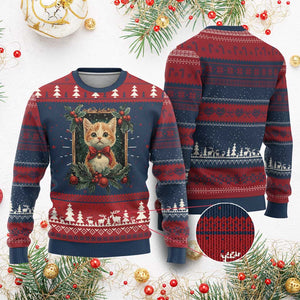 Xmas Cat Ugly Christmas Sweater Vintage Kitten Royal Victorian Holly Wreath TS09 Burgundy Print Your Wear