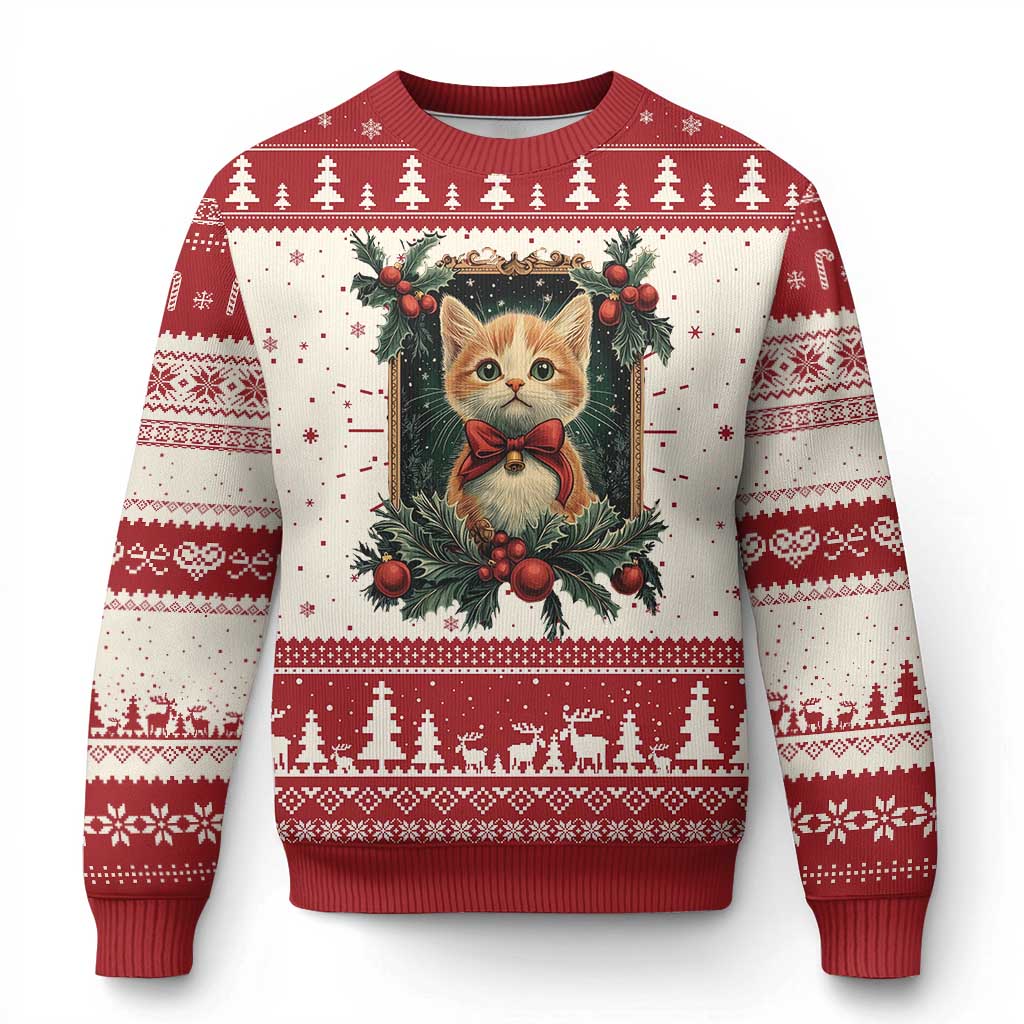 Xmas Cat Ugly Christmas Sweater Vintage Kitten Royal Victorian Holly Wreath TS09 Red Print Your Wear