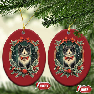 Xmas Cat Christmas Ornament Vintage Kitten Royal Holly Victorian Wreath TS09 Oval Red Print Your Wear