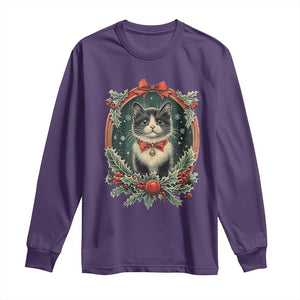 Christmas Cat Long Sleeve Shirt Vintage Kitten Royal Holly Victorian Wreath TS09 Purple Print Your Wear