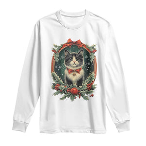 Christmas Cat Long Sleeve Shirt Vintage Kitten Royal Holly Victorian Wreath TS09 White Print Your Wear