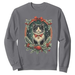 Christmas Cat Sweatshirt Vintage Kitten Royal Holly Victorian Wreath TS09 Charcoal Print Your Wear