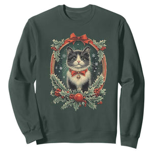 Christmas Cat Sweatshirt Vintage Kitten Royal Holly Victorian Wreath TS09 Dark Forest Green Print Your Wear