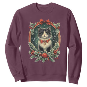 Christmas Cat Sweatshirt Vintage Kitten Royal Holly Victorian Wreath TS09 Maroon Print Your Wear