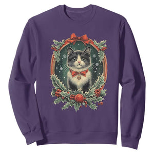 Christmas Cat Sweatshirt Vintage Kitten Royal Holly Victorian Wreath TS09 Purple Print Your Wear