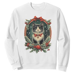 Christmas Cat Sweatshirt Vintage Kitten Royal Holly Victorian Wreath TS09 White Print Your Wear