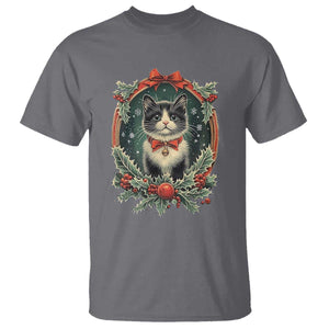 Christmas Cat T Shirt Vintage Kitten Royal Holly Victorian Wreath TS09 Charcoal Print Your Wear