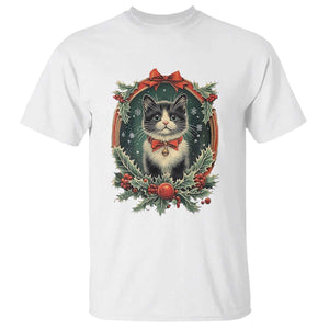 Christmas Cat T Shirt Vintage Kitten Royal Holly Victorian Wreath TS09 White Print Your Wear