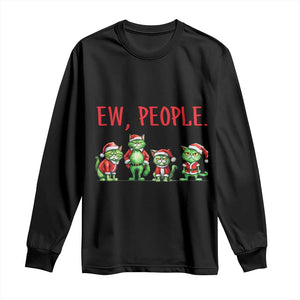 Funny Christmas Cat Long Sleeve Shirt Ew People Green Cat Santa TS09 Black Print Your Wear