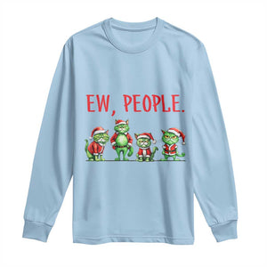 Funny Christmas Cat Long Sleeve Shirt Ew People Green Cat Santa TS09 Light Blue Print Your Wear