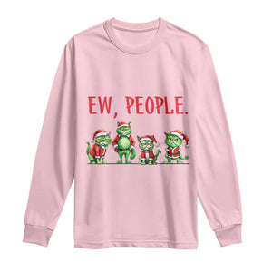 Funny Christmas Cat Long Sleeve Shirt Ew People Green Cat Santa TS09 Light Pink Print Your Wear